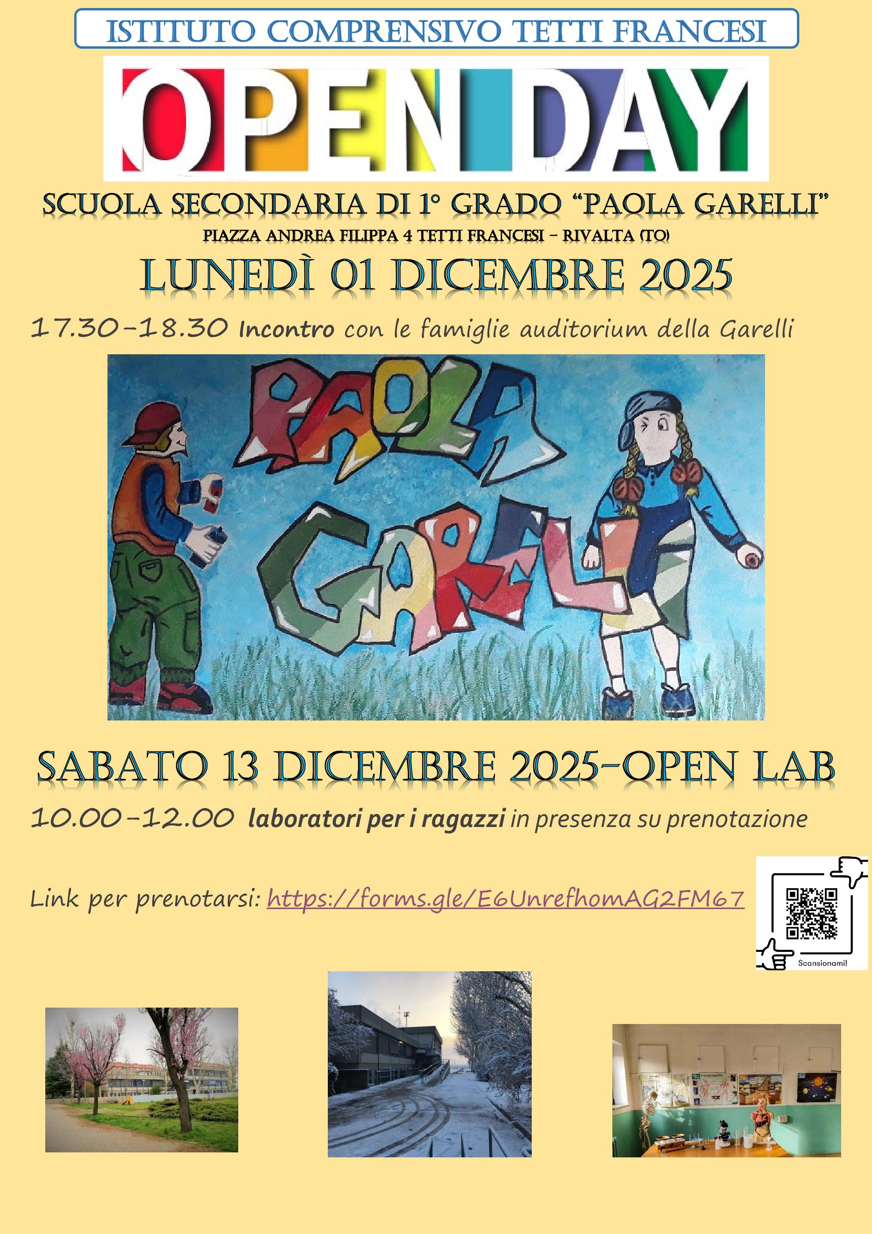 OPEN DAY SCUOLA SECONDARIA DI 1° GRADO "PAOLA GARELLI"
